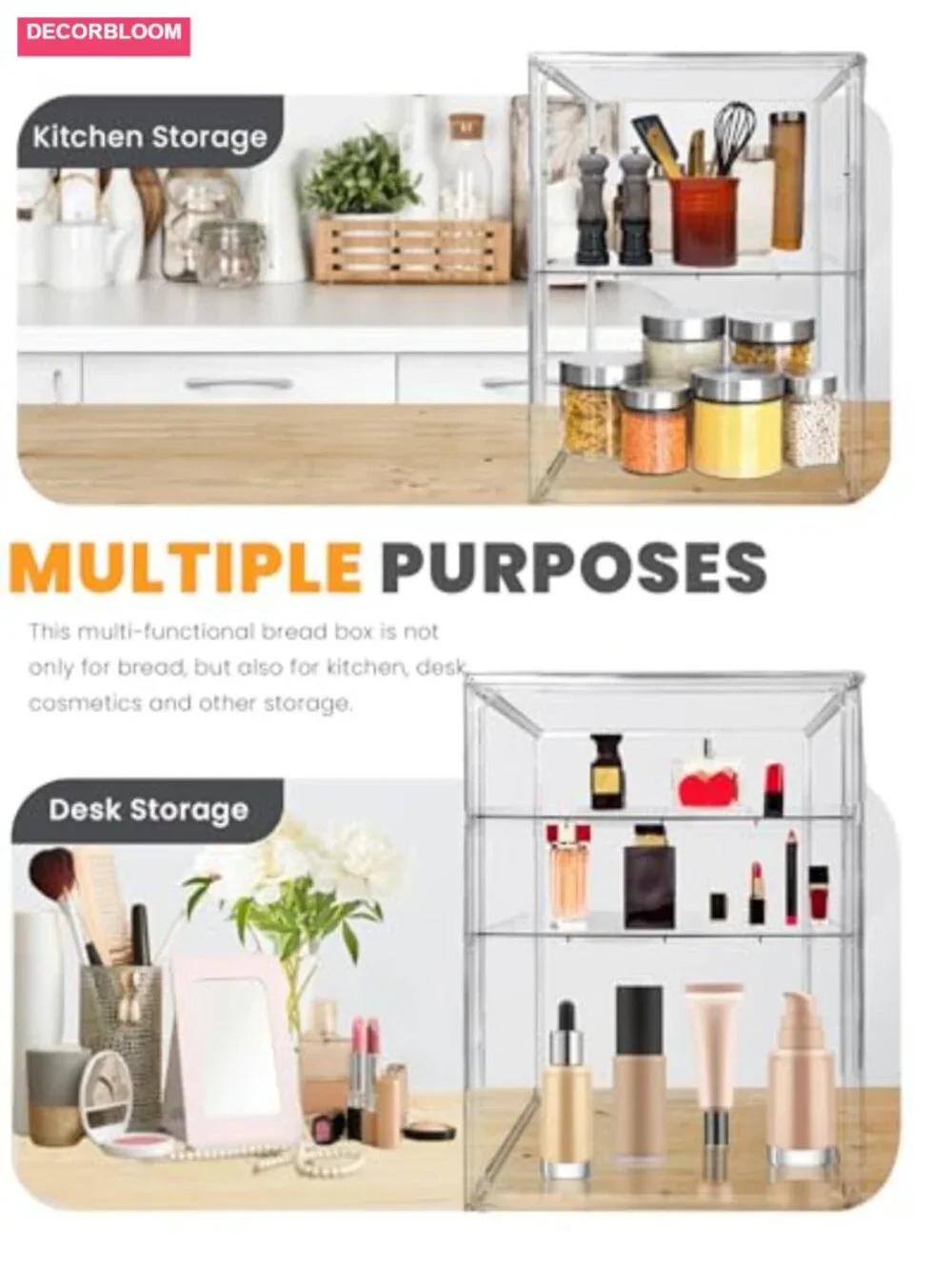 4-Layer Adjustable Large Bread Box with Airtight Clear Acrylic Storage
